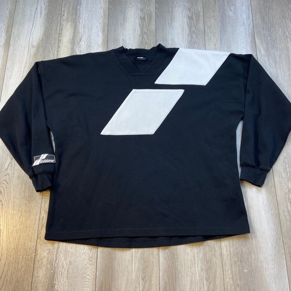 We11done Diamond Logo Shirt Medium Black White Long Sleeve Thick Heavy Oversized
